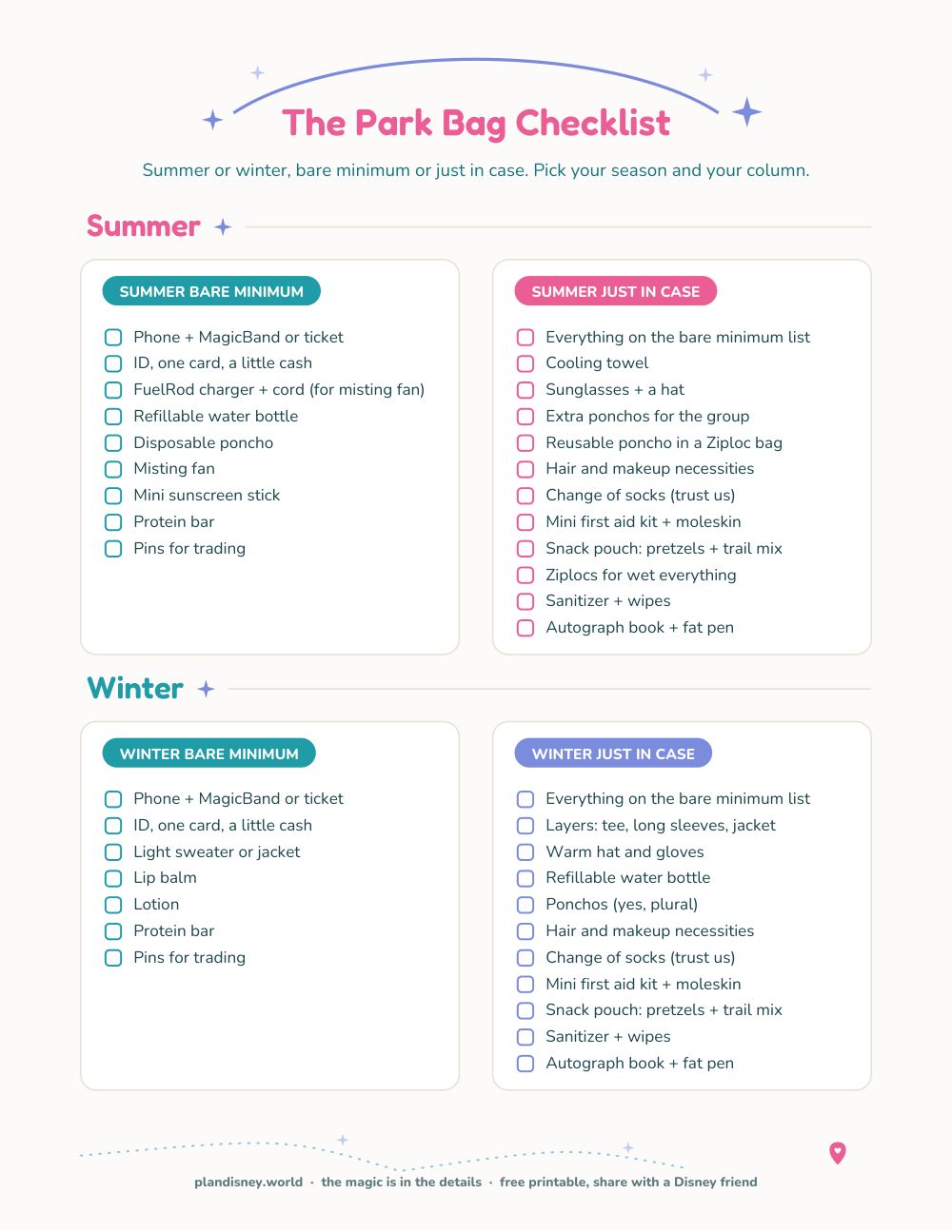 Preview of The Disney Park Bag Checklist